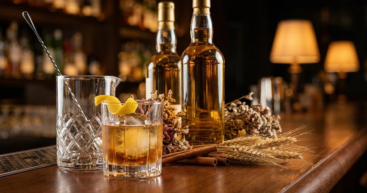 Collection of premium scotch spirits with crafted cocktail