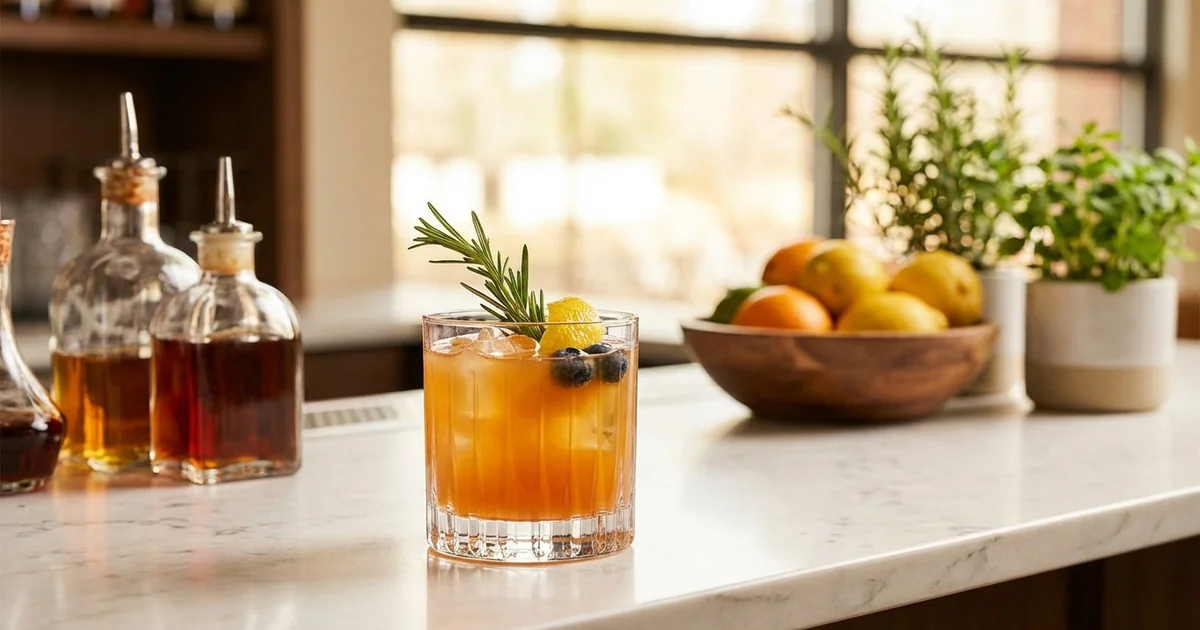 Sophisticated non-alcoholic Best Mocktail mocktail with fresh fruit garnishes