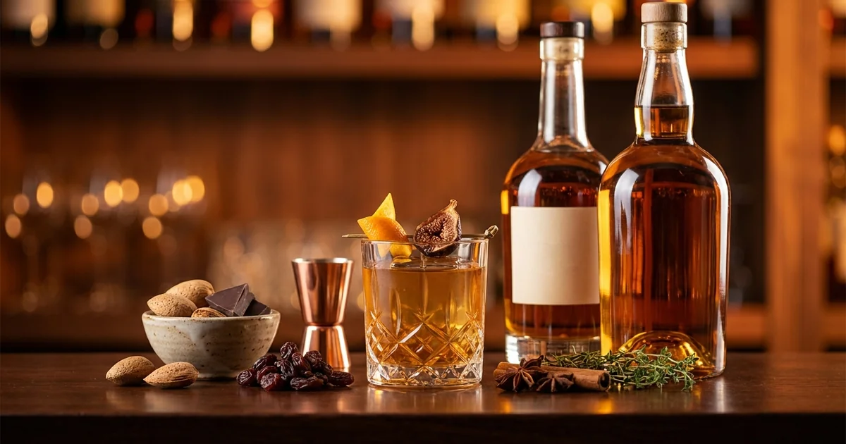 Collection of premium cognac spirits with crafted cocktail