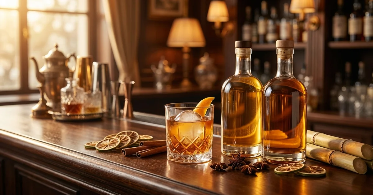 Collection of premium rum spirits with crafted cocktail