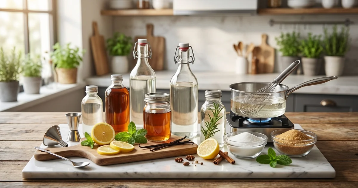 Fresh cocktail ingredients and bar tools for craft drink preparation