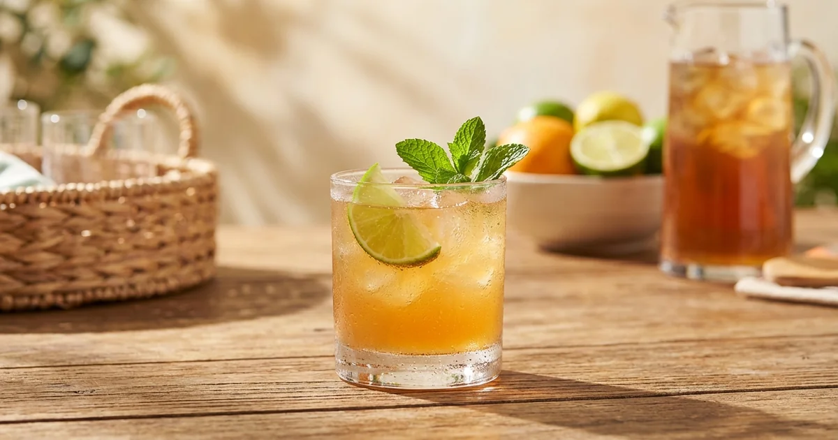 Festive summer cocktail with seasonal garnishes